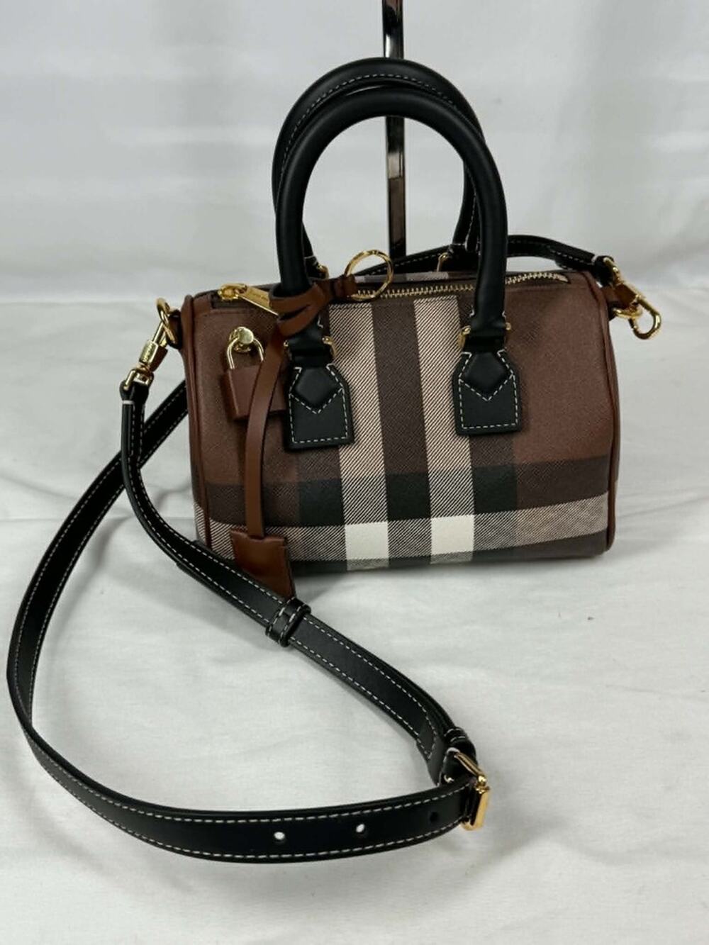 Burberry Mini Check Bowling Bag Brown Plaid Purse SPB-TS 366745